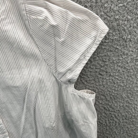 Worthington Womens Top 2X White Striped Short Sleeve Zip Front Shirt Stretch - Picture 3 of 8